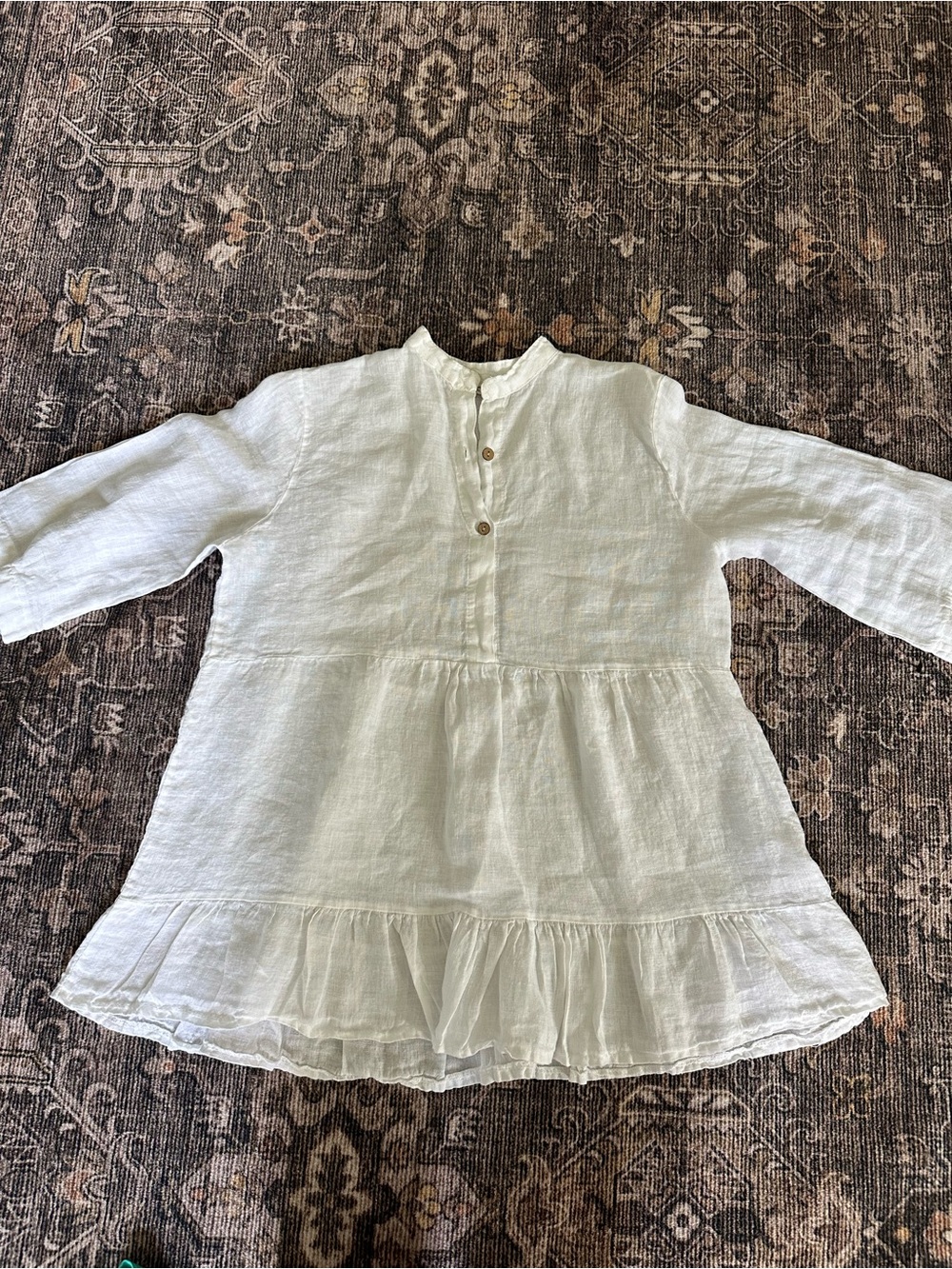 Logica Made in Italy 100% Linen Tiered Babydoll Tunic Top White Small